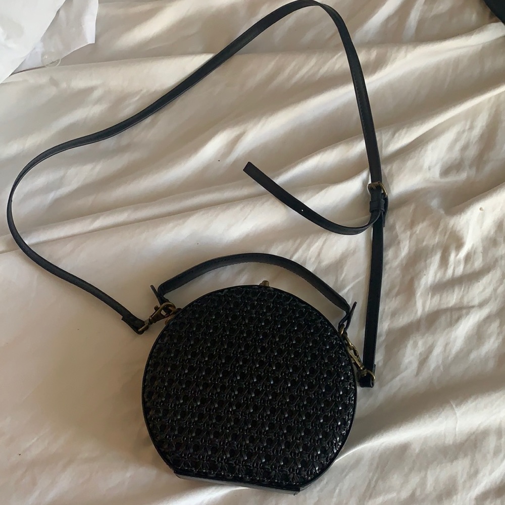 Anthropologie Black Woven Round Crossbody Bag